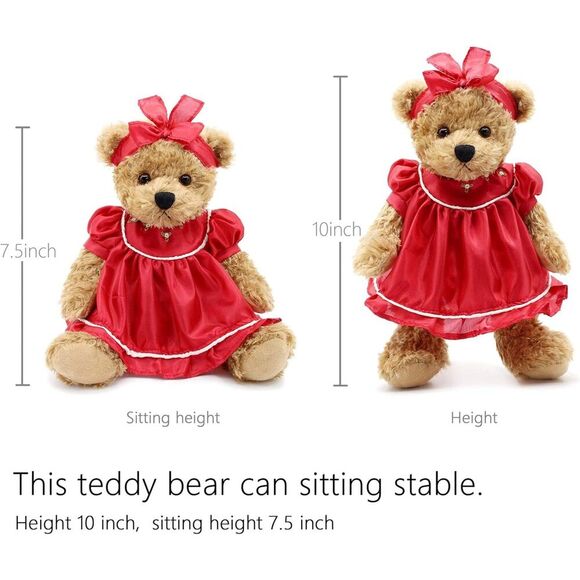 10" Oitscute Red Small Teddy Bear with Cloth Stuffed Animal Soft Plush Toy - Picture 2 of 6